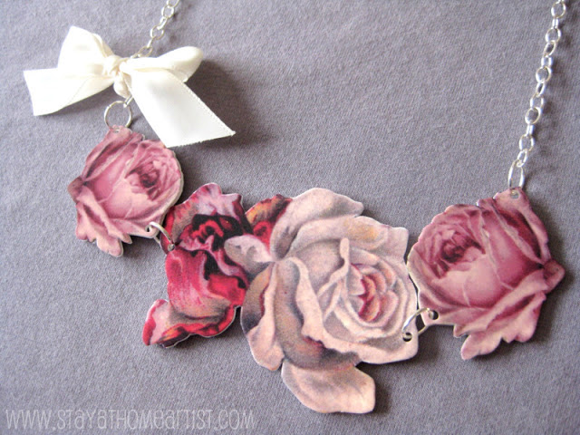 Flowers and bow statement necklace