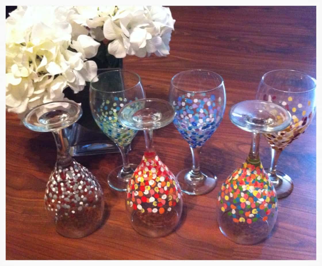 Easy hand painted polka dot wine glasses 15 DIY Wine Glasses Decorating Projects to Make This Year